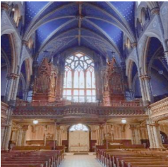 Enhanced cathedral interior with improved brightness and preserved architectural details